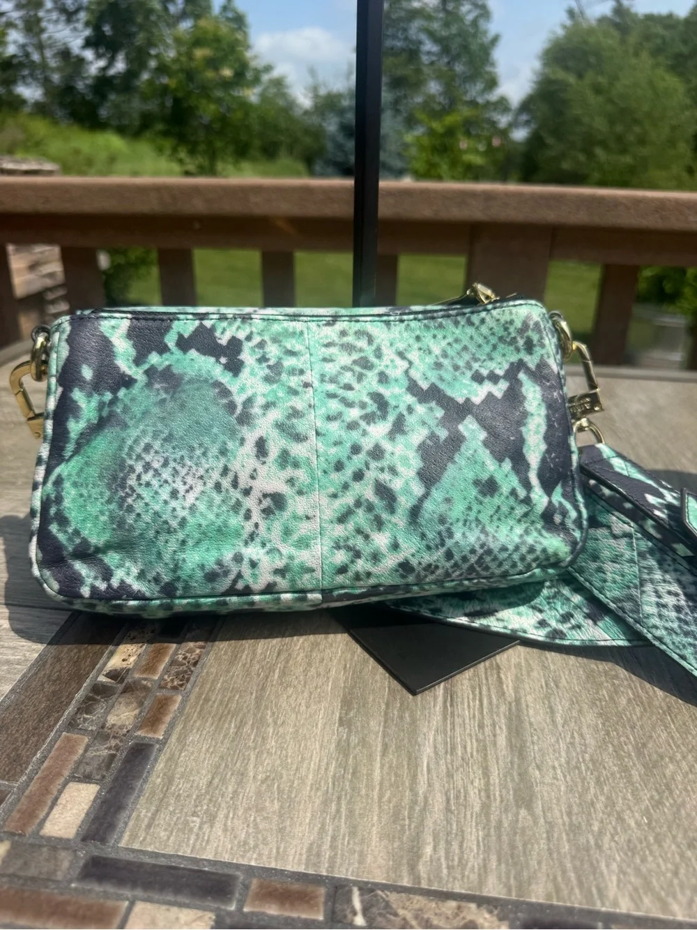 NWOT Aimee Kestenberg Mint Green and Black Snake-Print Crossbody - Picture 4 of 10